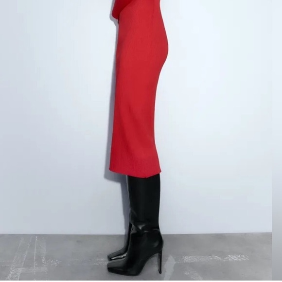 Zara NWOT Black square toe knee high boots premium faux leather heeled boots - Picture 3 of 15